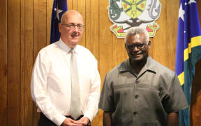 Lachlan Stewart and Solomon Islands PM Manasseh Sogavare