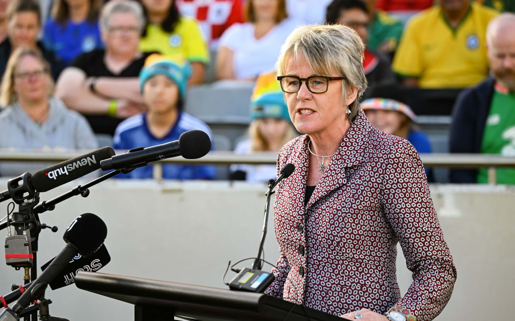 FIFA COO Jane Patterson  during the 100 Days to Go event for the FIFA Women's World Cup at Eden Park, Auckland, New Zealand on Tuesday 11 April 2023. Mandatory credit: Andrew Cornaga / www.photosport.nz