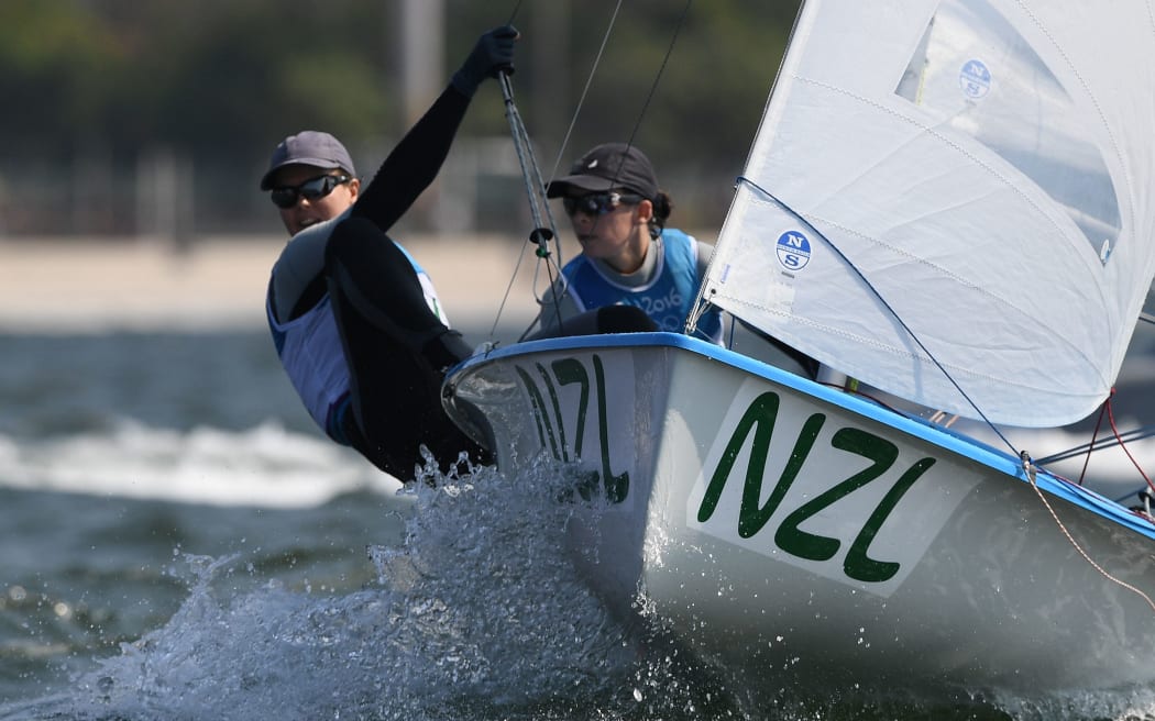Jo Aleh and Polly Powrie in the 470 women medal race August 18, 2016.