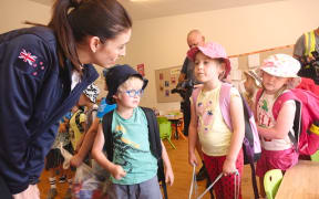 Prime Minister Jacinda Ardern visits Wakefield school pupils following the Tasman fire.