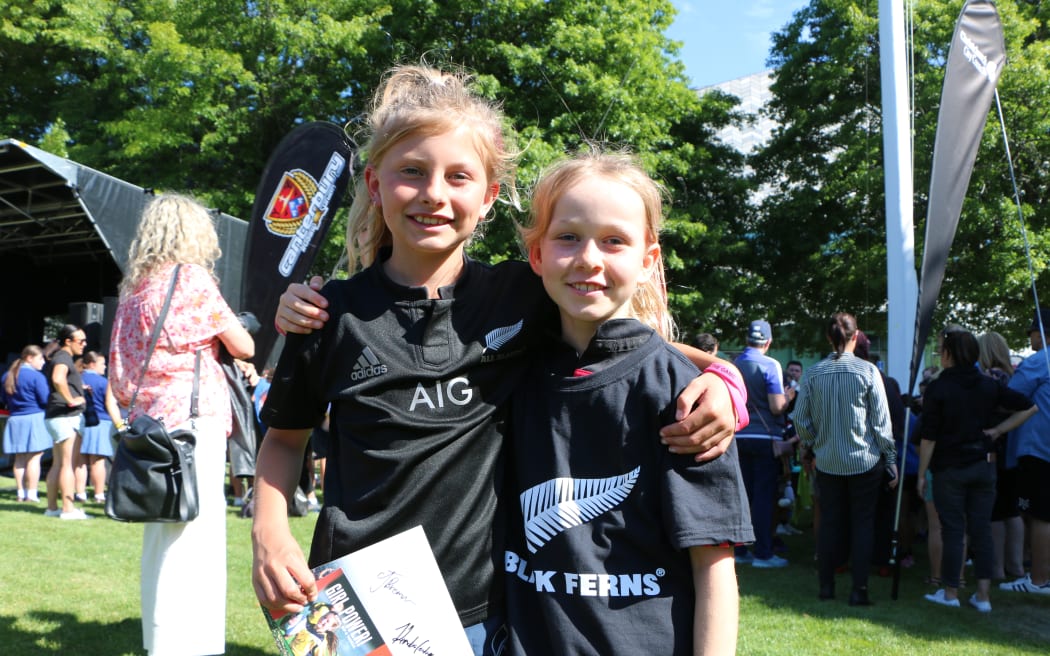 Rugby fans Izzy and Phoebe turned out to see the Black Ferns from Canterbury at Victoria Park.