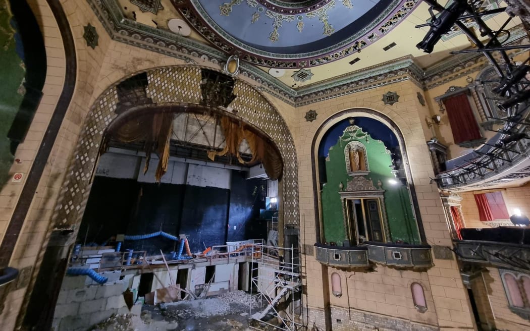 Inside the damaged St James Theatre today.