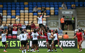 Fiji's flanker Nunia Daunimoala throws the ball from a line out during the Women’s Rugby World Cup pool B match between Canada and Fiji at York Community Stadium in York, northern England, on August 23, 2025. (Photo by Paul ELLIS / AFP)