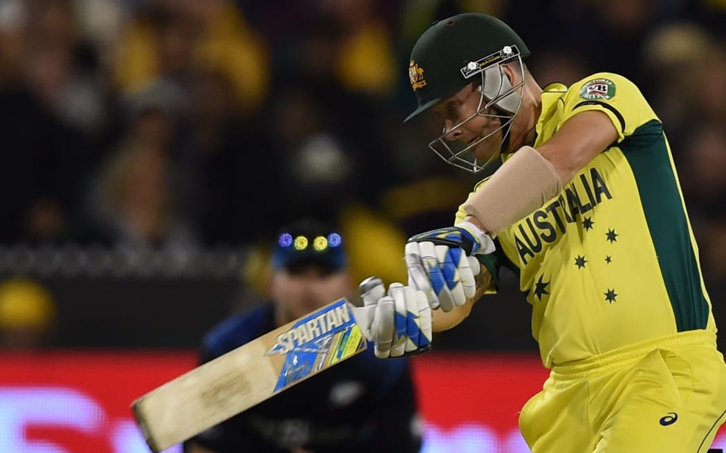 Australian batsman Michael Clarke plays a shot.