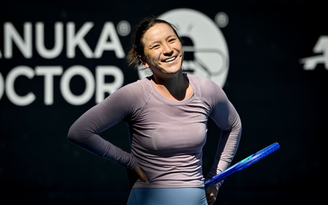 Lulu Sun of New Zealand during a practice session ahead of the WTA 250 Women’s ASB Classic tennis tournament.