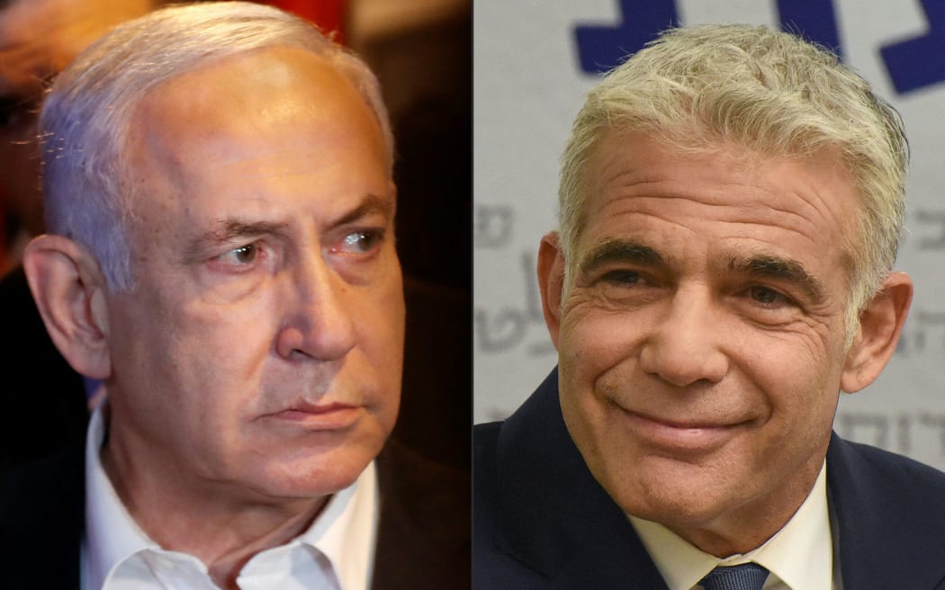 Israeli Prime Minister Benjamin Netanyahu and Israel's centrist opposition leader Yair Lapid