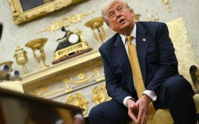 US President Donald Trump speaks during a meeting with Bahraini Crown Prince Salman bin Hamad al-Khalifa in the Oval Office of the White House in Washington, DC, on July 16, 2025. (Photo by ANDREW CABALLERO-REYNOLDS / AFP)