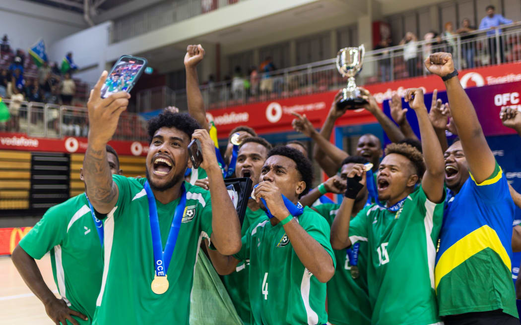Team Solomon Islands during the OFC Futsal Men's Cup 2025, Tuvalu v Solomon Islands, Vodafone Arena, Suva, Fiji, Wednesday 24 September 2025. Photo: Kirk Corrie / www.phototek.nz