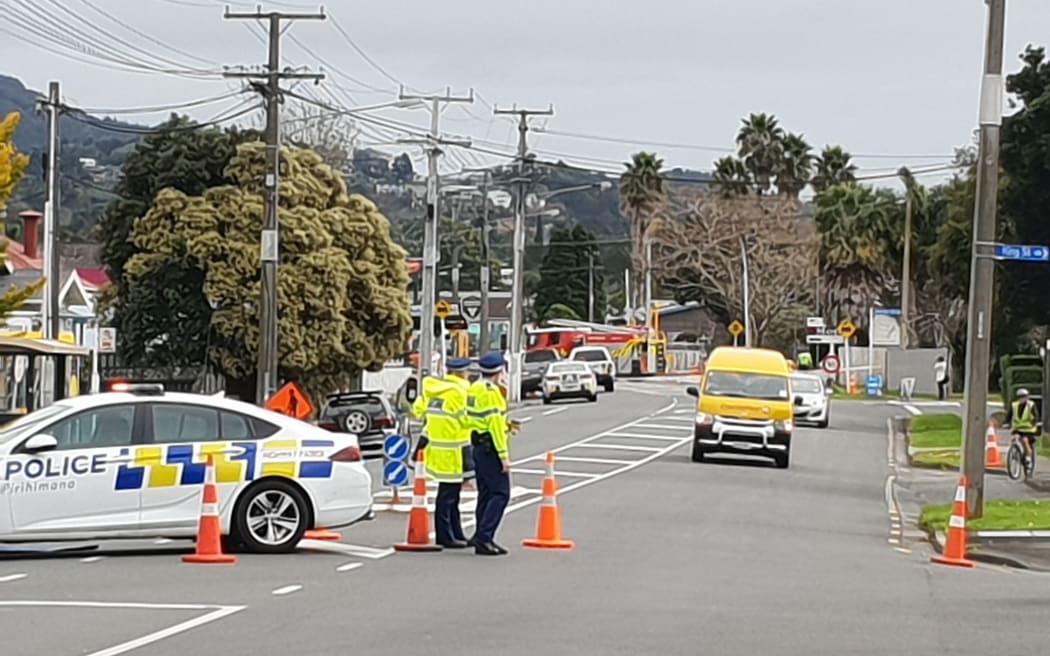The scene where a child died after being struck by a truck.