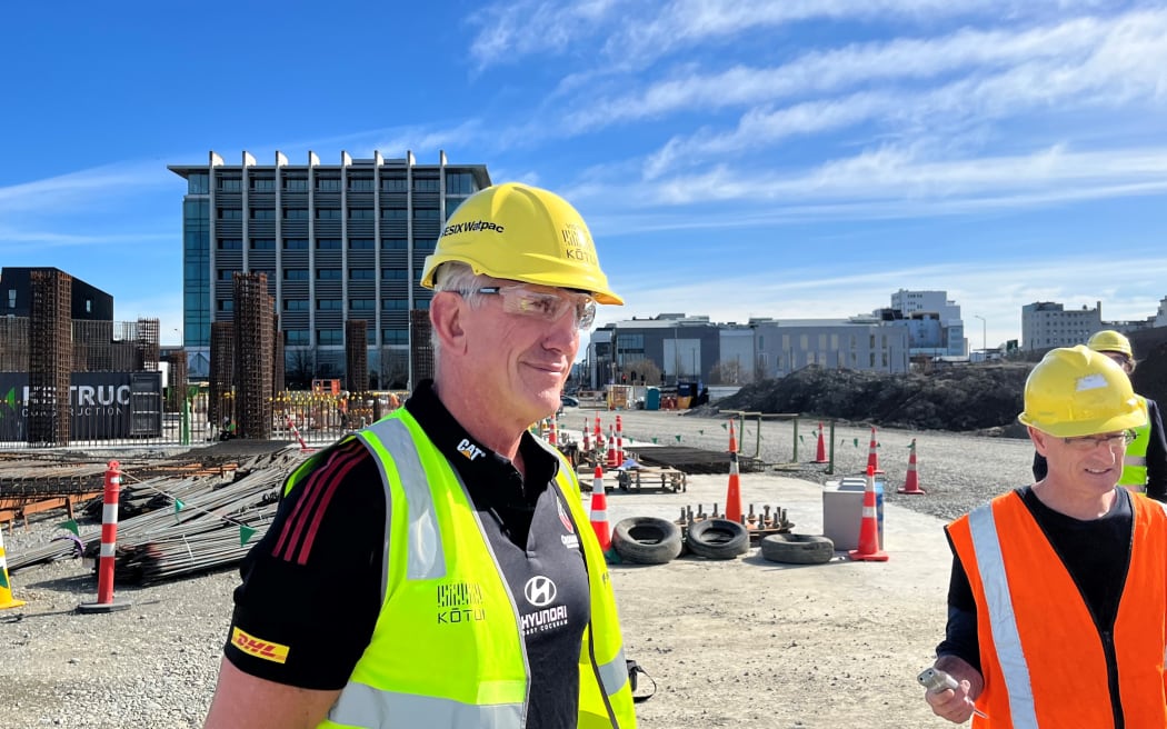 New Crusaders head coach Rob Penney speaks to media during a Te Kaha site tour.