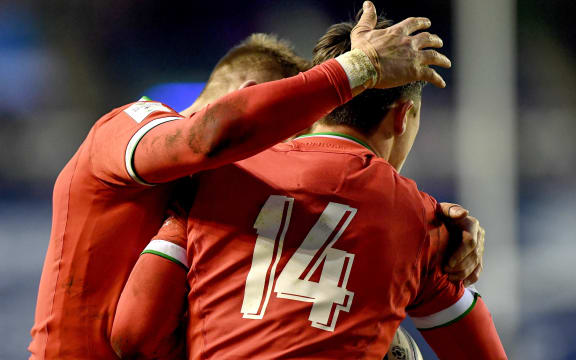 2021 Guinness Six Nations Championship Round 2, BT Murrayfield Stadium, Edinburgh, Scotland 13/2/2021
Scotland vs Wales
Wales' players celebrates Louis Rees-Zammit scoring a try 
Mandatory Credit Â©INPHO/Craig Watson