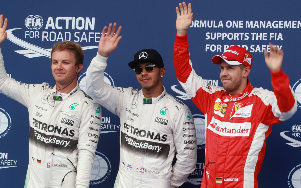 Nico Rosberg, Lewis Hamilton, Sebastian Vettel, Austria, 2015.