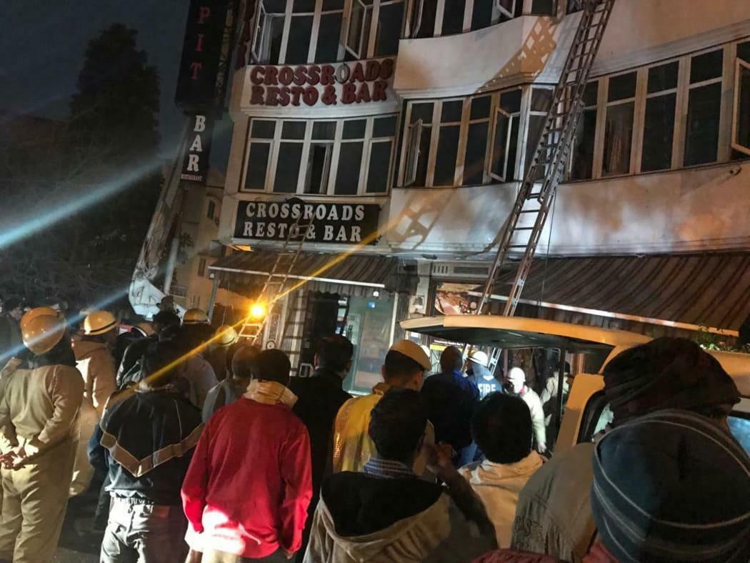 Photo by Sivanand Chand, a hotel guest who was rescued, during an early morning fire at the Arpit Palace Hotel in the Karol Bagh neighborhood of New Delhi, India, Tuesday, Feb.12, 2019.