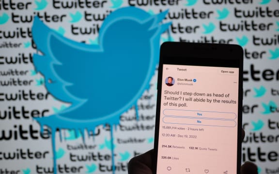 Elon Musk Twitter page seen on mobile with his poll to step down as head of Twitter in this photo illustration, on 19 December 2022, in Brussels, Belgium (Photo illustration by Jonathan Raa/NurPhoto) (Photo by Jonathan Raa / NurPhoto / NurPhoto via AFP)