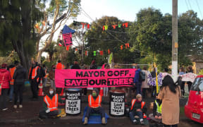 Protesters have been on site since dawn.