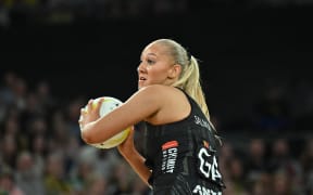 Martina Salmon of New Zealand in action during the first test match of the Constellation Cup series between the Australian Diamonds and the New Zealand Silver Ferns at John Cain Arena in Melbourne, Friday, October 17, 2025. (AAP Image/James Ross/Photosport)