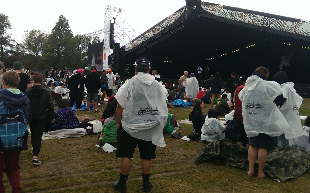 Te Matatini spectators wearing raincoats and ponchos to keep themselves dry.