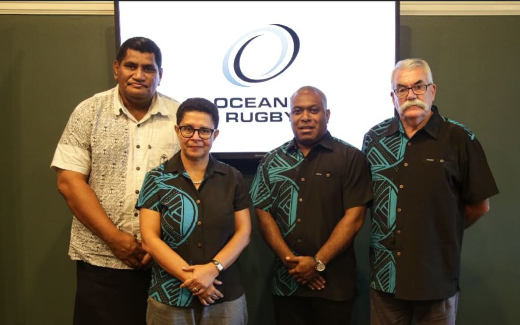 L-R Fiji Rugby CEO John O'Connor, Oceania Rugby Womens Director Cathy Wong, Oceania Rugby President Richard Sapias and Rugby Services Manager Bruce Cook.