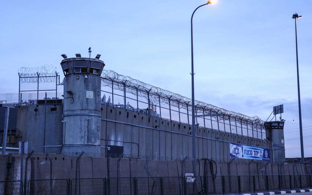 Ofer military prison located between Ramallah and Baytunia in the occupied West Bank city amid preparations for the release of Palestinian prisoners in exchange for Israeli hostages held by Hamas in Gaza on 25 November, 2023. Hamas is expected to release another 14 Israeli hostages in exchange for 42 Palestinian prisoners on Saturday, the second day of a four-day truce in their seven-week war.