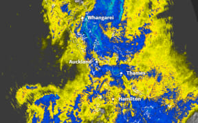 A screengrab of MetService's Auckland rain radar at 8.58pm on 29 July 2025.