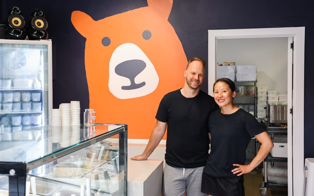 KahWen Tan and Ryan, Owner of Bear Gelato.