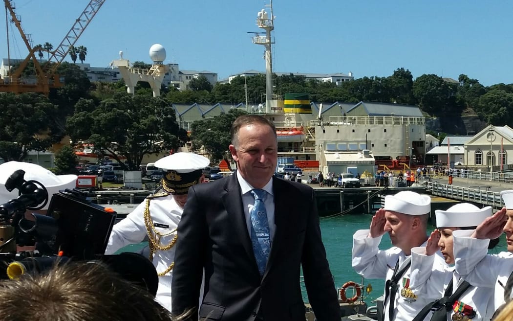 John Key aboard the USS Sampson.