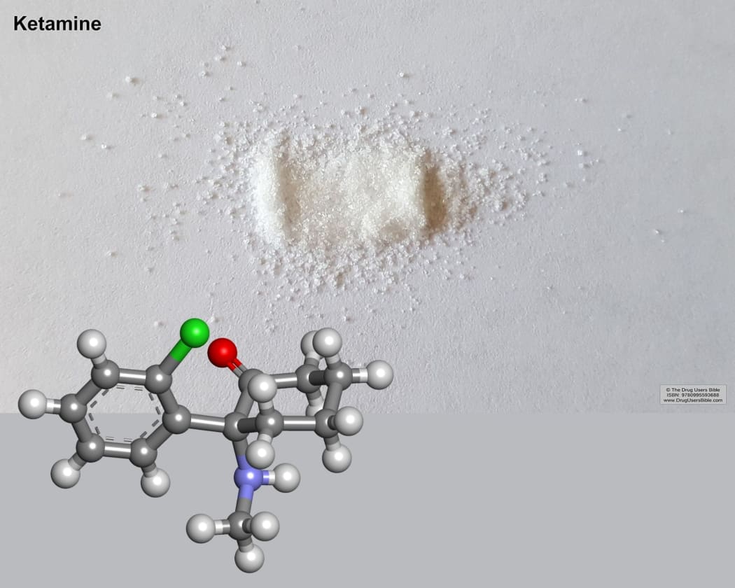 ketamin powder with 3D cell structure overlay