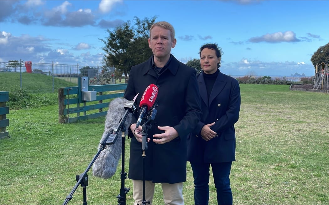 Chris Hipkins and Kiri Allan in Tolaga Bay.
