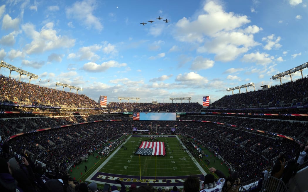 Air Force fly over before the AFC Divisional playoff game between the Houston Texans and the Baltimore Ravens at M&T Bank Stadium.