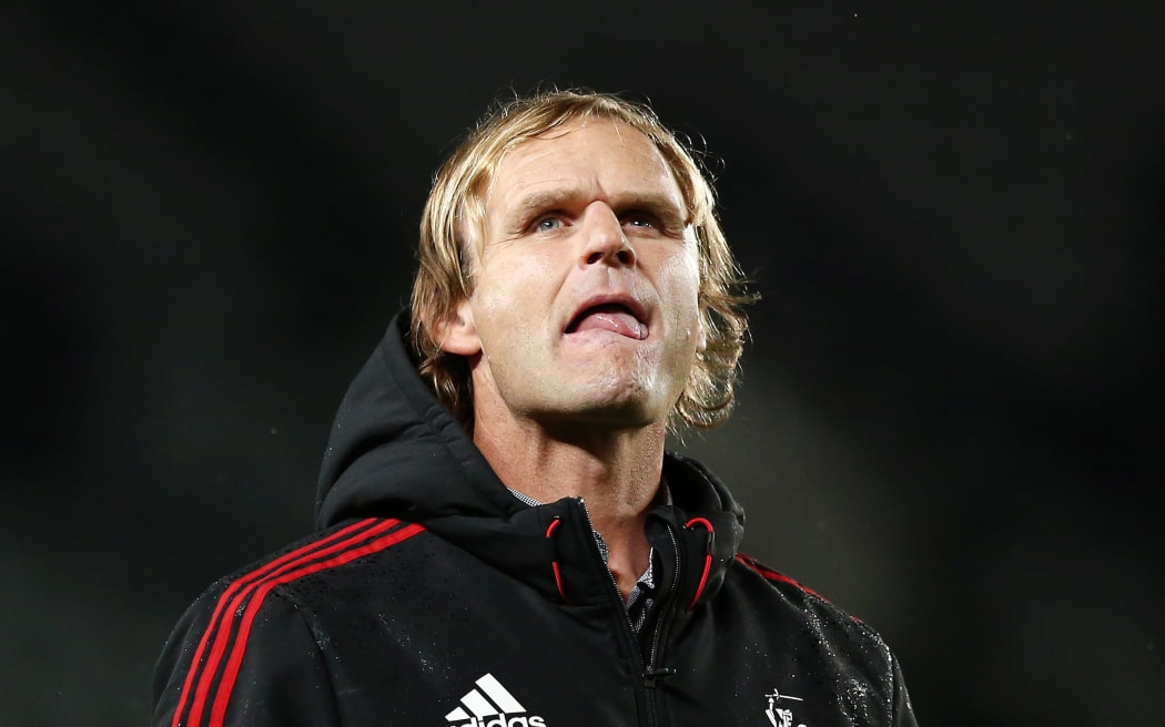 Head Coach Scott Robertson of the Crusaders looks on. Super Rugby match, Blues v Crusaders at Eden Park, Auckland, New Zealand. 19 May 2018 © Copyright Photo: Anthony Au-Yeung / www.photosport.nz