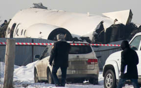 A view of the site of a passenger plane crash outside Almaty.