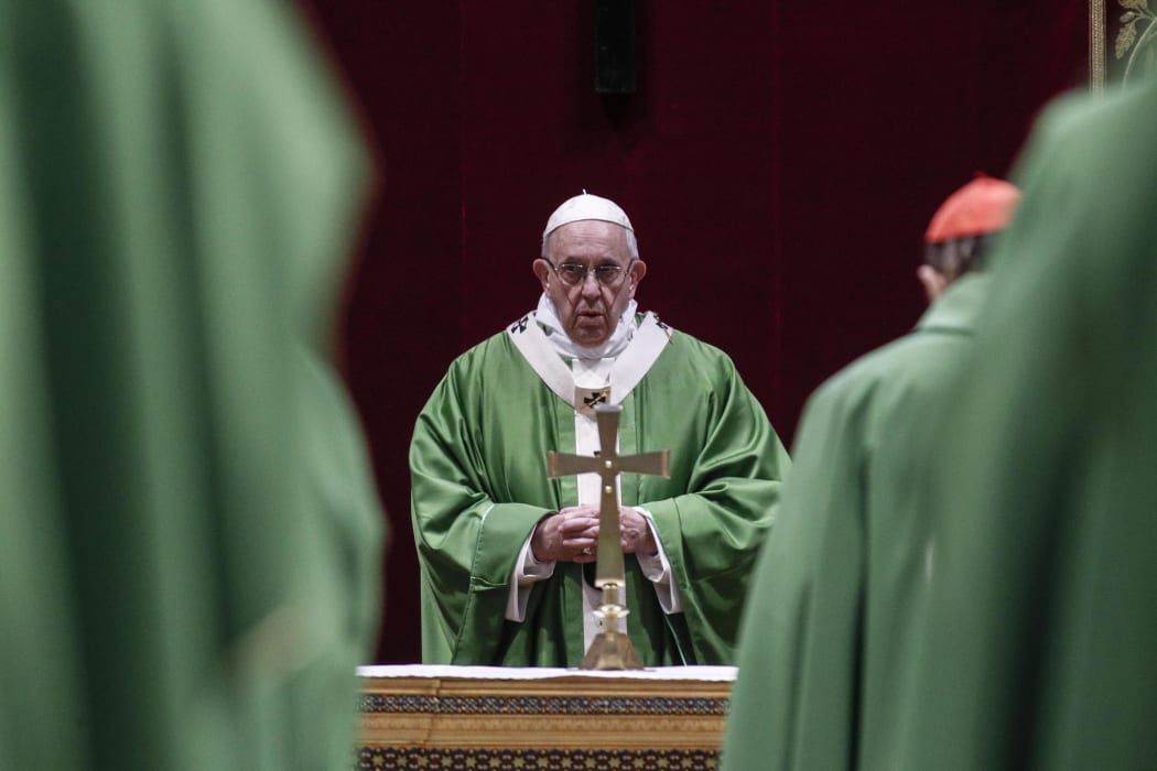 Pope Francis attends a Eucharistic celebration.
