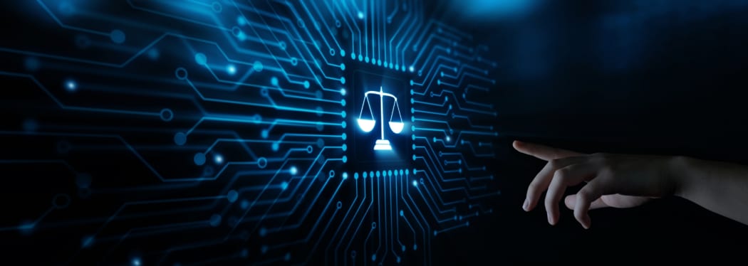 A homepage image from the Federal Court of Canada website (showing hand stretching out to computer screen with electronicscales of justice logo)