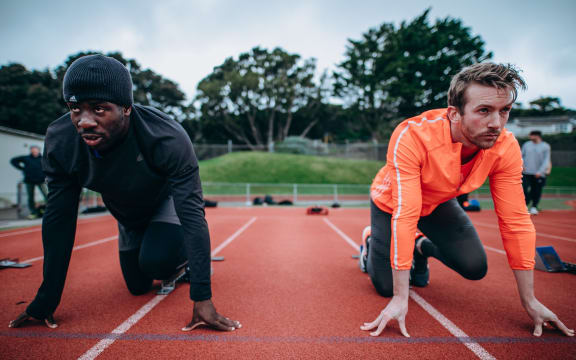 New Zealand sprinters Eddie Osei-Nketia and Joseph Millar at training.