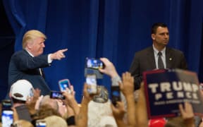 Republican presidential nominee Donald Trump greets supporters during a rally at the KI Convention Center on October 17, 2016 in Green Bay, Wisconsin.