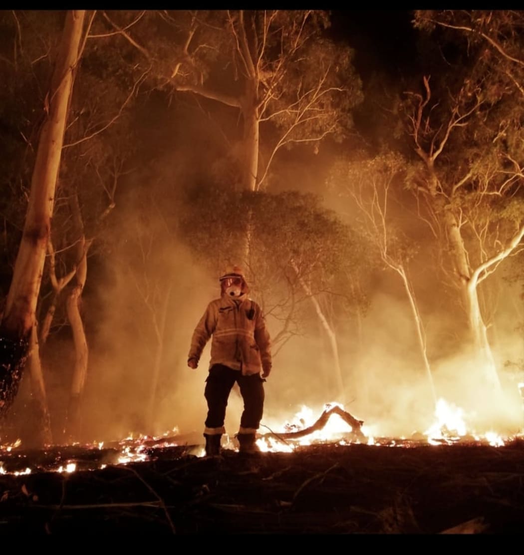 Canterbury University student fighting Australian bush fires Fergus Simpson in the midst of one of the blazes.