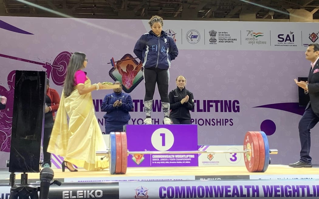 Leyna-May Domonatani collects her gold medal.