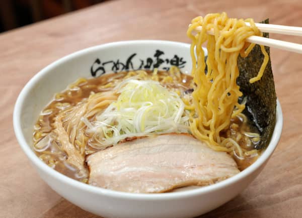 A picture shows a bowl of Ramen at a ramen restaurant Miraku in Rishiri Town, Hokkaido Prefecture on Dec. 5, 2023.