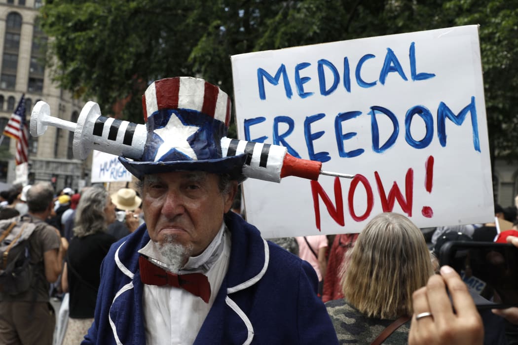 A New York protest against the city's requirement of Covid-19 vaccination for entry into indoor venues like restaurants.