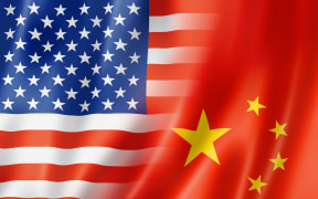 Mixed USA and China flag
