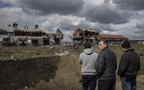 A view of damage after five aimed missile strikes hit Lviv, Ukraine on April 18, 2022.
