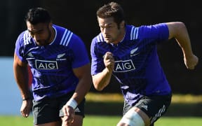 Victor Vito and Richie McCaw at a training session in Cardiff,  earlier this week.