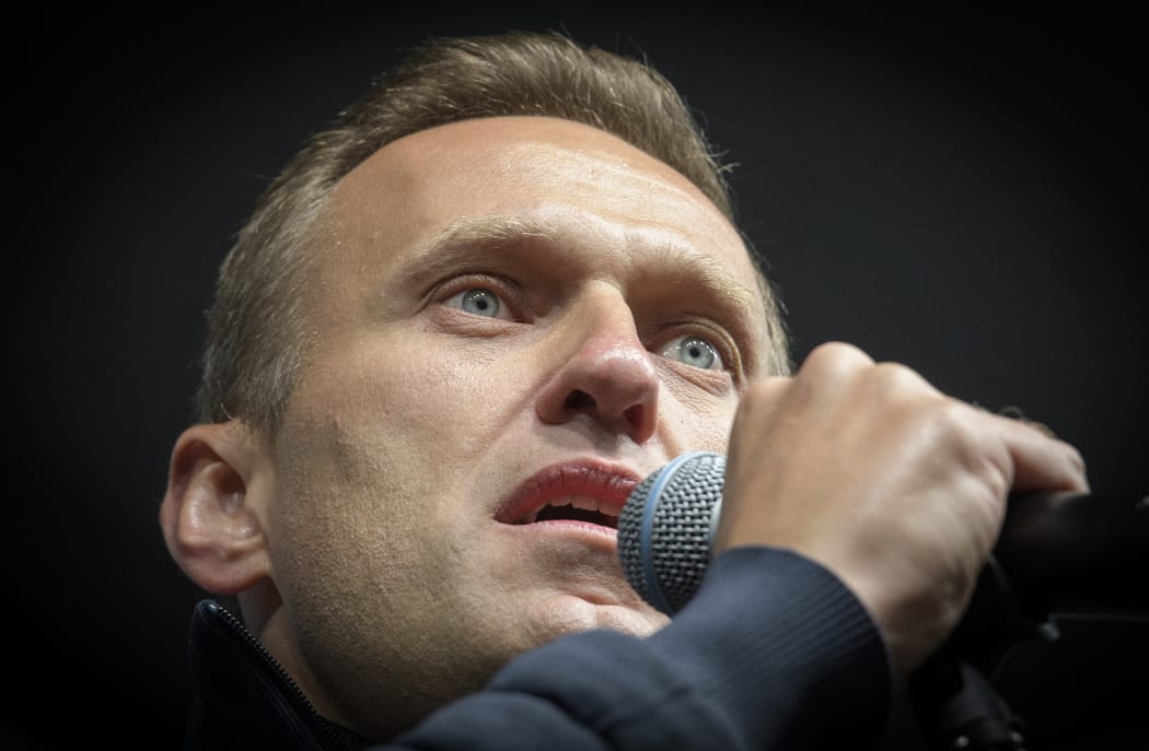 Russian opposition leader Alexei Navalny delivers a speech during a demonstration in Moscow on September 29, 2019.