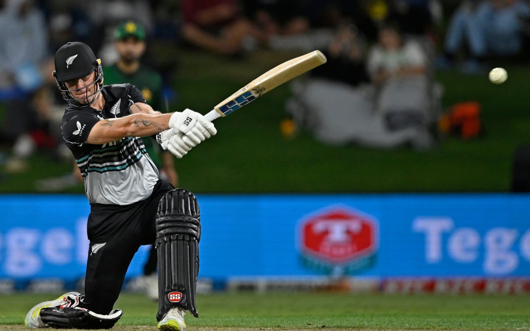 Finn Allen batting for the Black Caps against Pakistan.