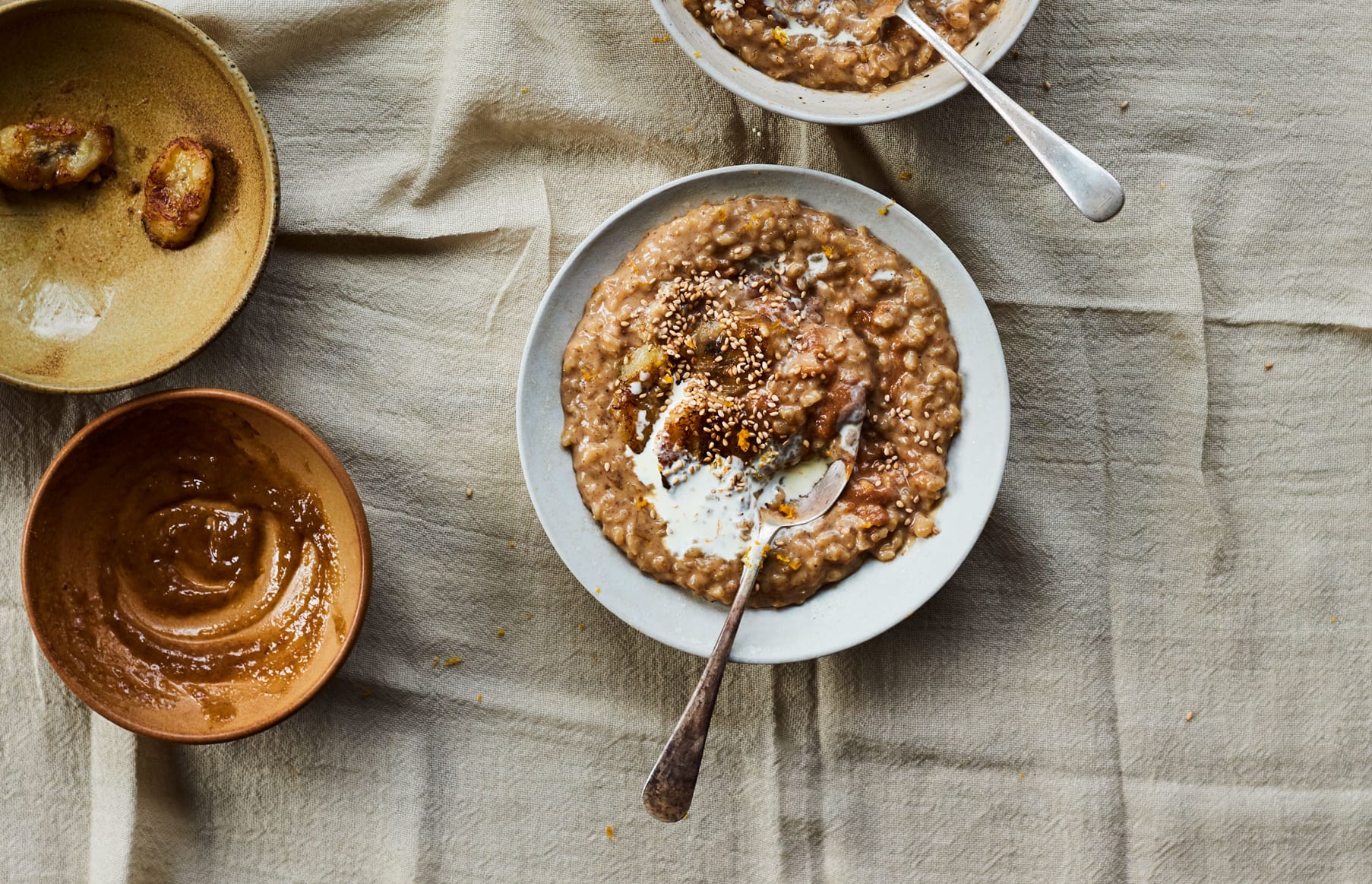 Miso & caramelised banana rice pudding