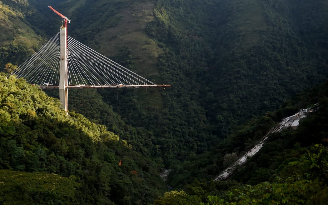 Al view of the bridge that collapsed in Guayabetal municipality on the road that connects Bogota with the city of Villavicencio.