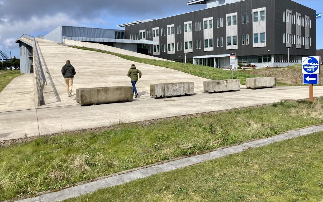 tsunami evacuation ramp to the top of the recently built Hatfield Marine Science Center in Newport Oregon.