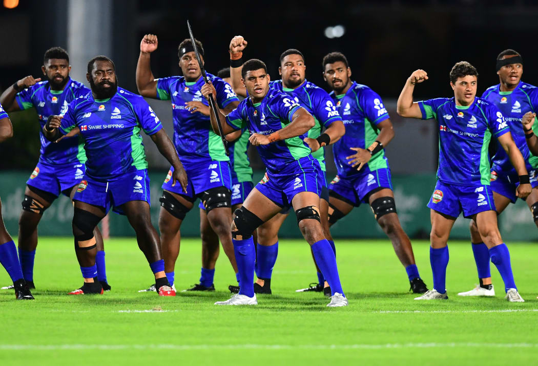 The Fijian Drua performing the Na Bole before a Super Rugby Pacific clash.