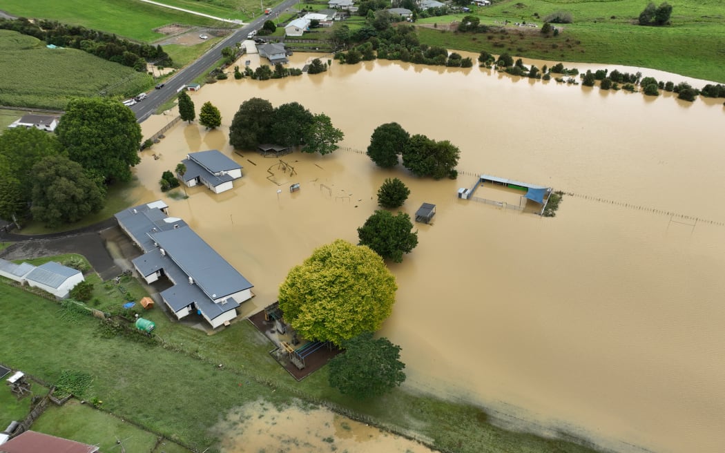 Floodwaters in Ōtorohanga, on Saturday 14 February, 2026.