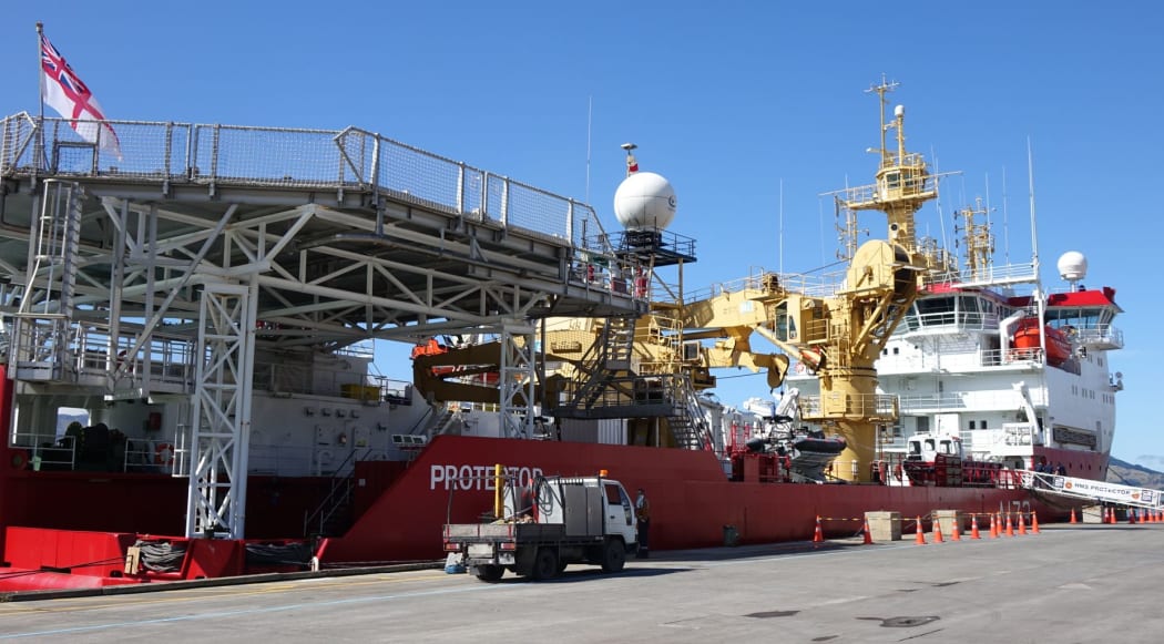 British ice patrol ship HMS Protector at Lyttelton Port.